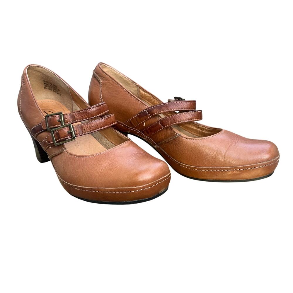 Clarks Artisan Leather Double Strap Buckle Mary Janes Cognac Brown Sz 7 - Picture 2 of 7